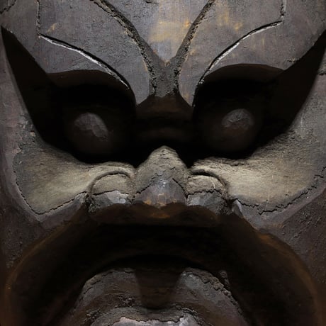 竈神 面 木彫面