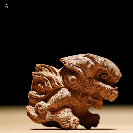 獅子頭 阿吽 木彫