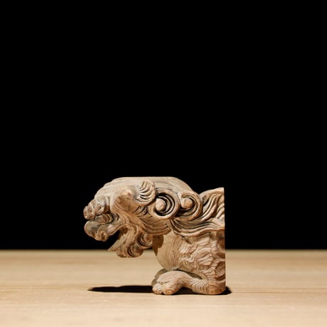 獅子頭 阿吽 木彫 江戸期