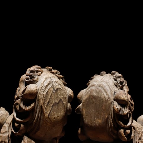 獅子頭 阿吽 木彫 江戸期