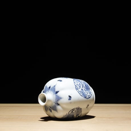 江戸幕末 染付 油壺 蝙蝠柄 金継有