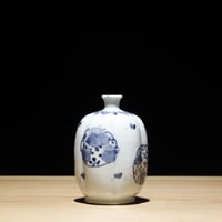 江戸幕末 染付 油壺 蝙蝠柄 金継有