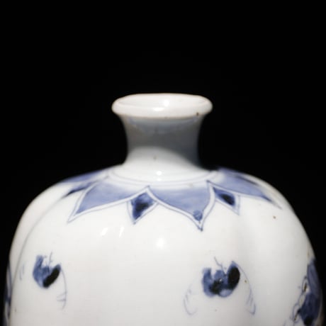江戸幕末 染付 油壺 蝙蝠柄 金継有