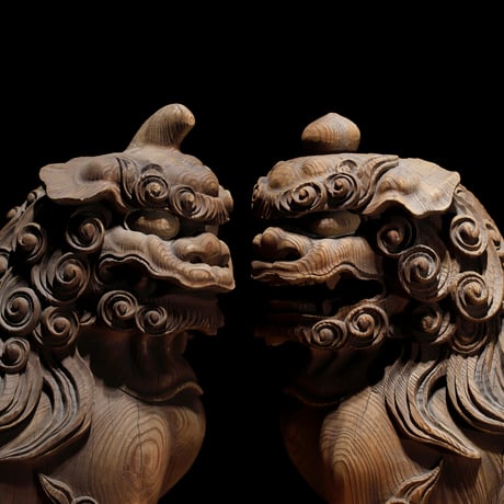 阿吽 木彫狛犬獅子 江戸期
