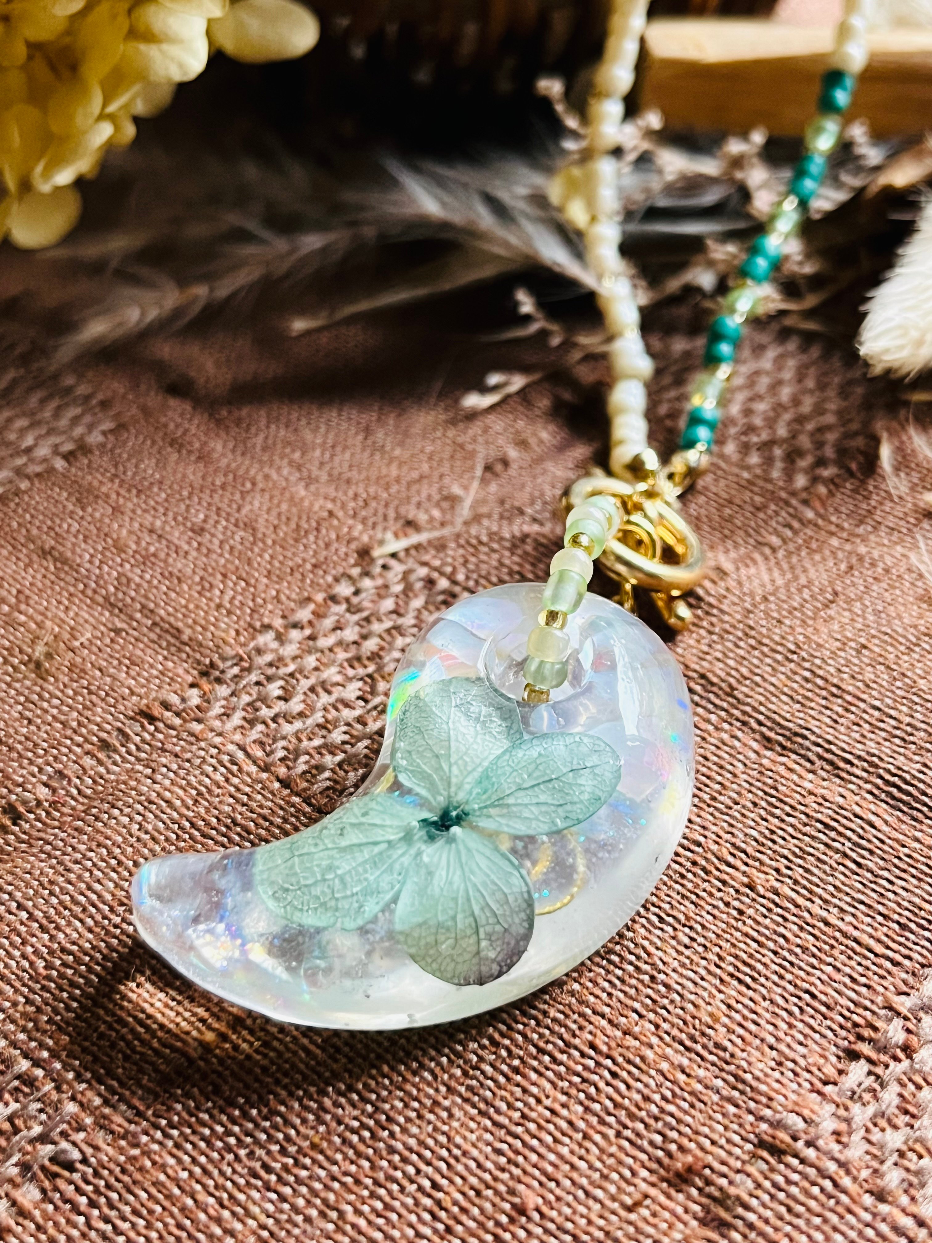 勾玉オルゴナイト(大)紫陽花&ビーズネックレス | Ripple STORE