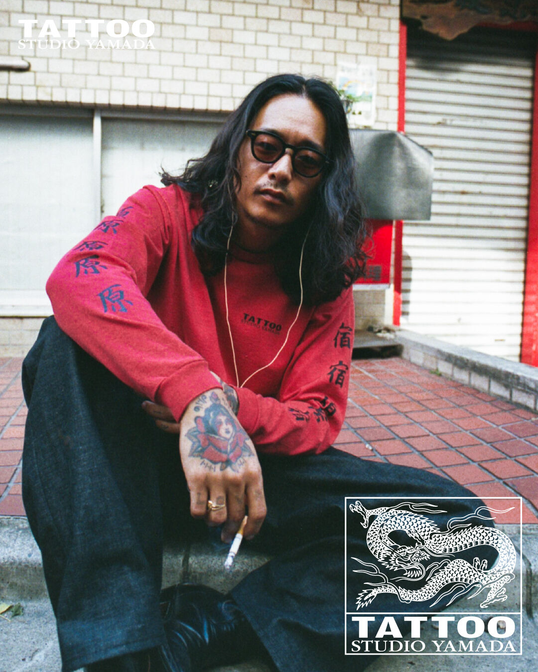 トップス TATOO STUDIO YAMADA HARAJUKU LONG SLEEVE HARAJUKU LONG SLEEVE TEE // RED | tattoostudioy