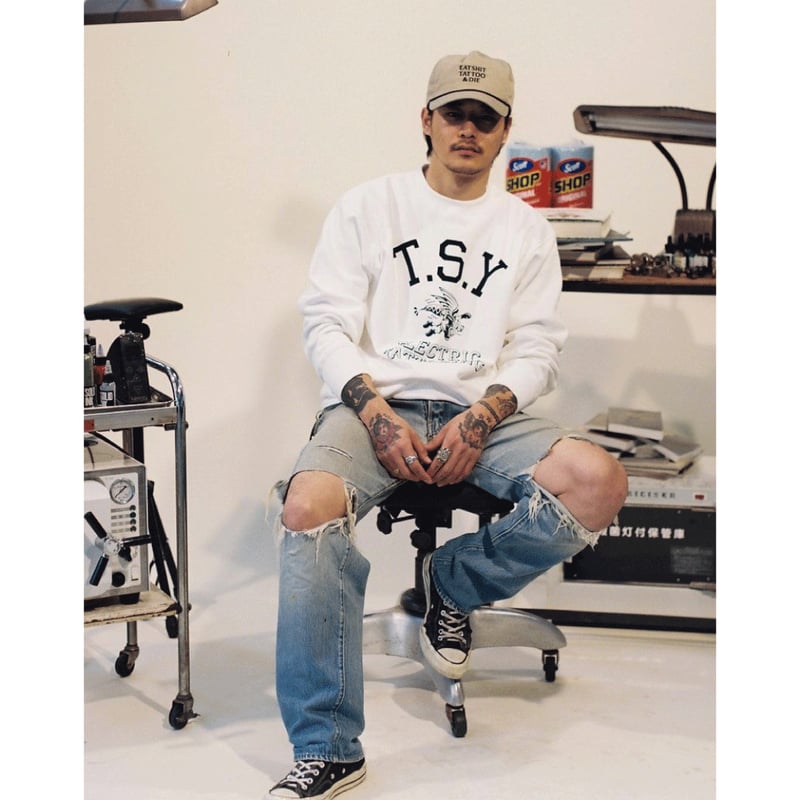 COLLEGE SWEATSHIRT【TSY】 // WHITE × DARK GREEN |