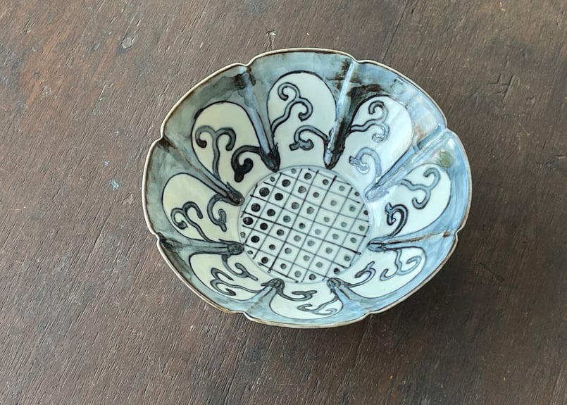 時代物 角福 朝顔紋 変形皿 5客 TN 107 70816 染付 朝顔文 5寸鉢＿柳川謙治 | くらしの道具店rsつじどうや