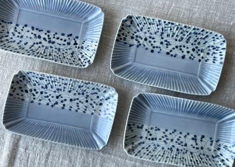 湖水釉 掛分縁シノギ長方皿＿稲村真耶