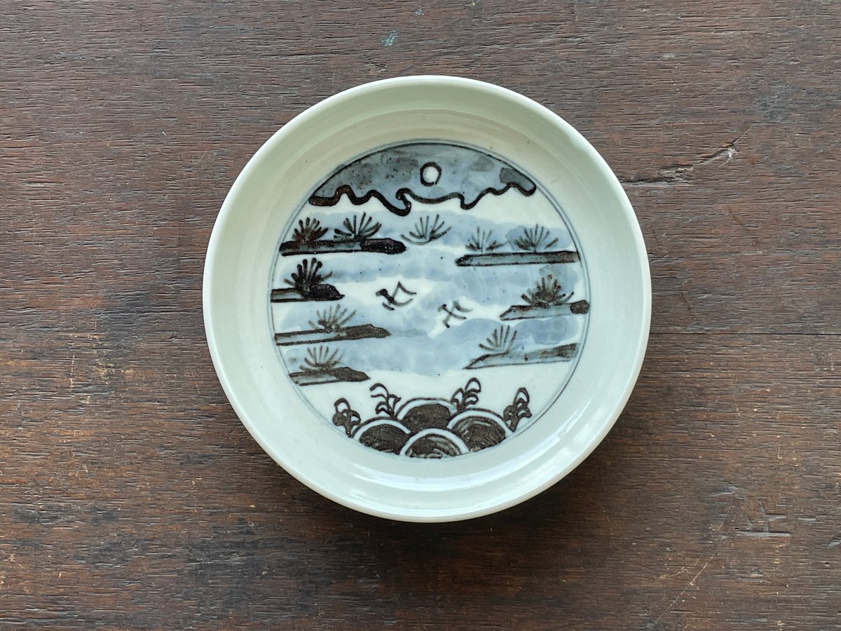 風景画装飾大皿 九谷焼 末川泉山 山水画 風景画装飾大皿 九谷焼