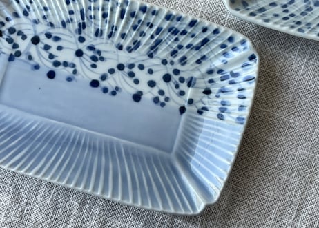 湖水釉 掛分縁シノギ長方皿＿稲村真耶
