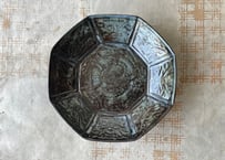 染付 瑠璃地 鳳凰文八角皿＿柳川謙治
