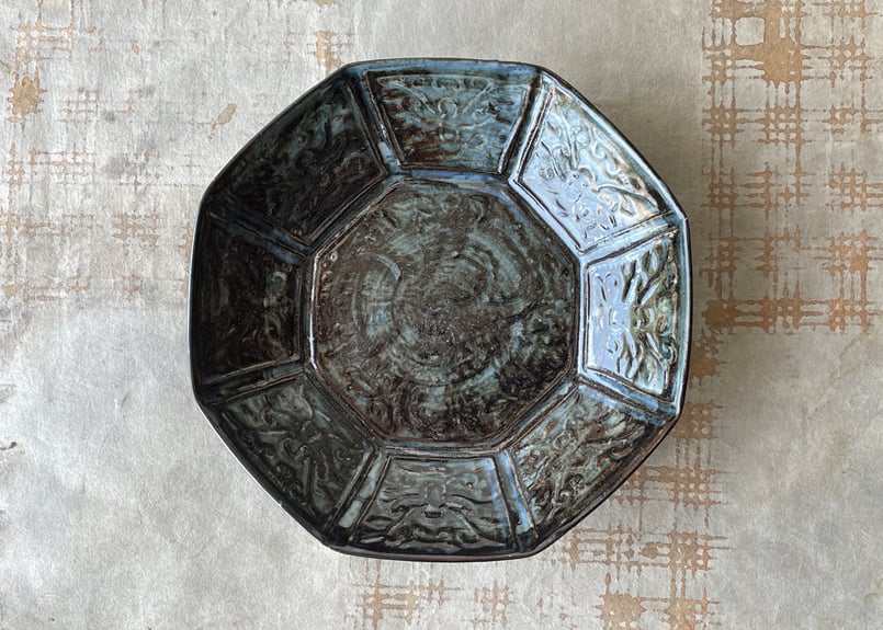 1342  七宝緑光釉洋蘭文　皿　未使用 1342 七宝緑光釉洋蘭文 皿 未使用