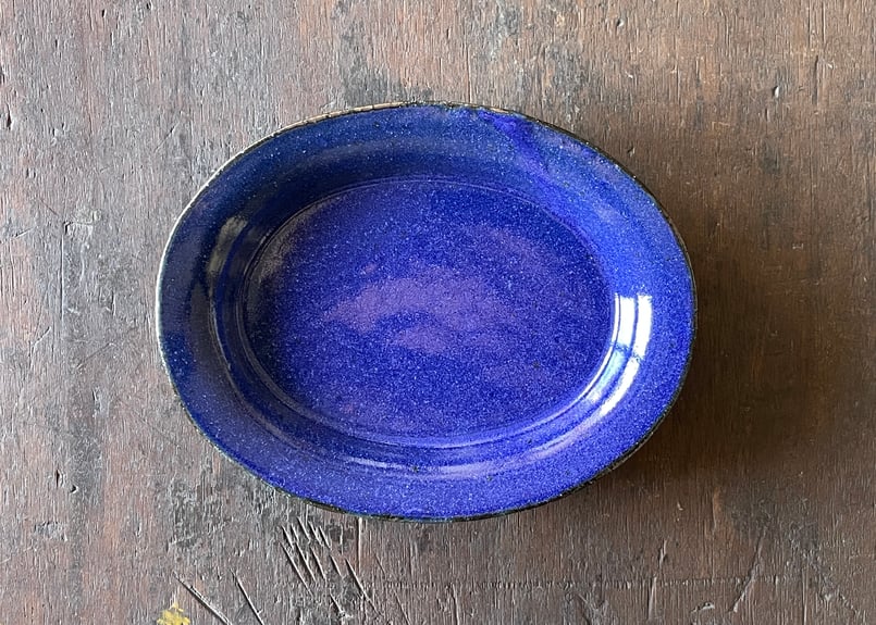 お値下げしました、瑠璃釉　雪輪型皿　4枚組 青四方皿 中 - 器まるかく京都