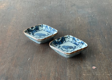 染付 梅図 菱形豆皿＿柳川謙治