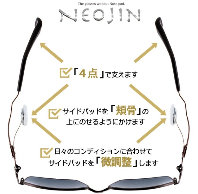 鼻パッドの無いメガネ【ネオジン】鯖江発 度付き 初挑戦の方に特別価格