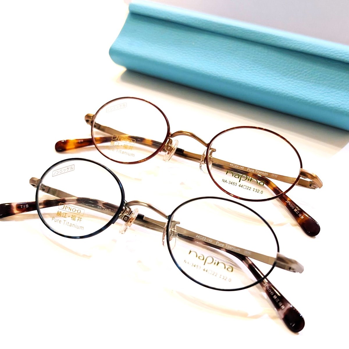 鯖江/小さいメガネ/剥げない七宝柄/上品な大人メガネ/napina/純チタン