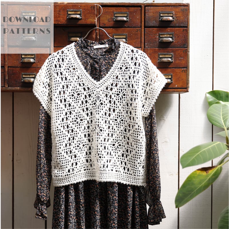 編み図】方眼柄フレンチベスト | スキー毛糸 | M's STORES