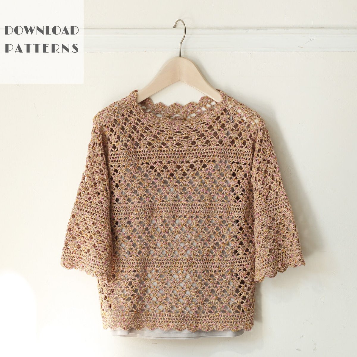 手編みニットプルオーバー Crochet] Long-sleeved pullover made with two straight knits🌟DAISO