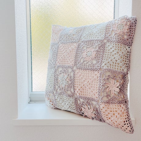 【編み図】FOOD TEXTILE 春の花モチーフクッションカバー