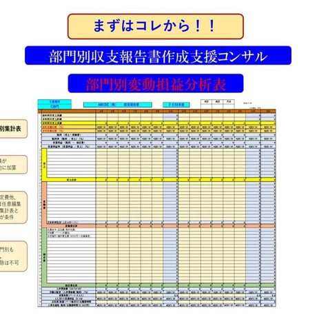 部門別収支報告書作成支援コンサル（エクセル他+解説録画）