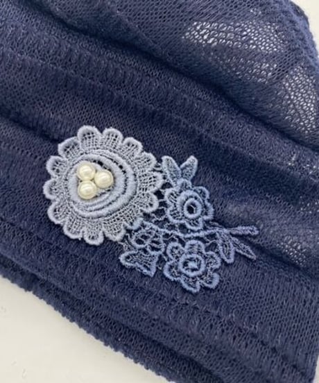 ニット調パール付きお家帽子