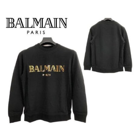 バルマン BALMAIN PARIS 8254 ロンT 薄手トレーナー スウェット 長袖 トップス 黒金 ゴールド ロゴ メンズ【完売】