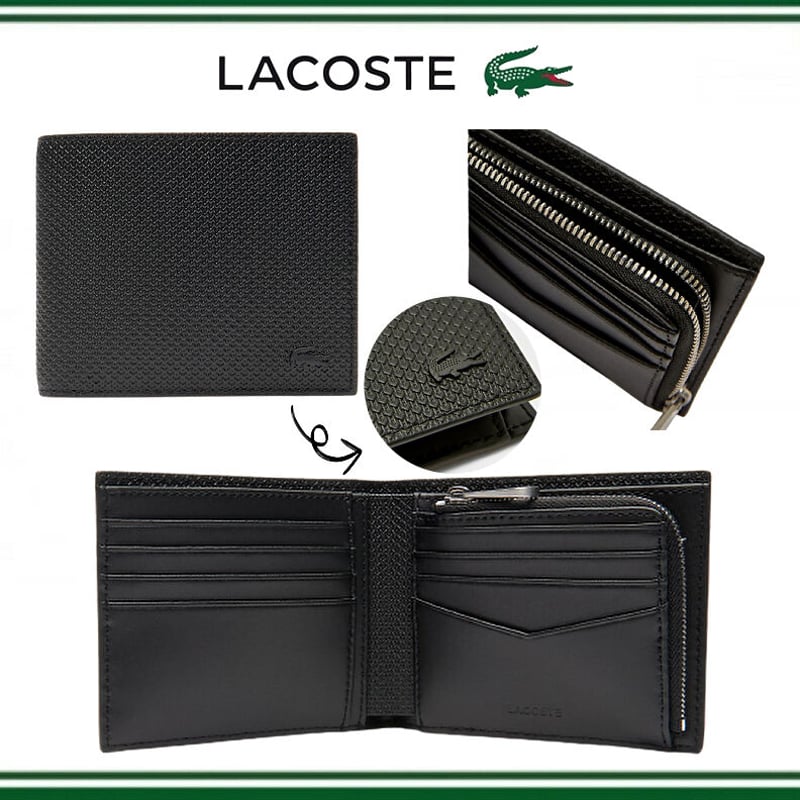 新品 未使用 LACOSTE ラコステ 二つ折り財布 ネイビー 本革 レザー LACOSTE 最大46%☆8/31まで ラコステ 財布 二つ折り財布 本革