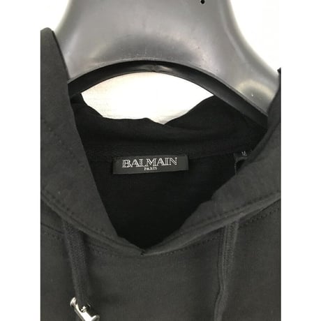 バルマン BALMAIN PARIS 8296 パーカー トレーナー スウェット 長袖 トップス 黒銀 シルバー メンズ
