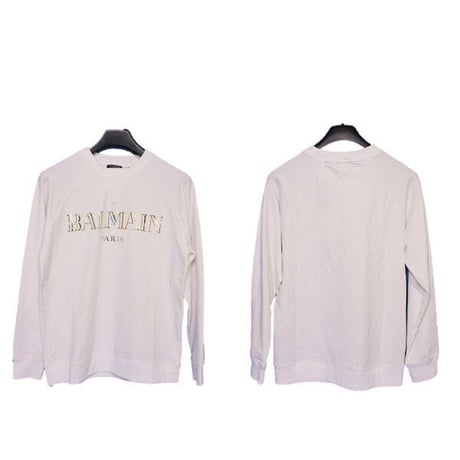 バルマン BALMAIN PARIS 8259 ロンT 薄手トレーナー スウェット 長袖 ラグラン トップス 白金 リブ メンズ