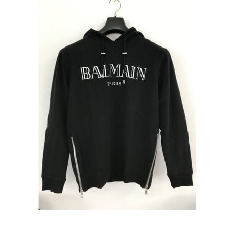 バルマン BALMAIN PARIS 8296 パーカー トレーナー スウェット 長袖 トップス 黒銀 シルバー メンズ