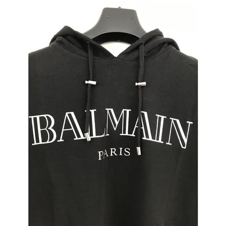 バルマン BALMAIN PARIS 8296 パーカー トレーナー スウェット 長袖 トップス 黒銀 シルバー メンズ