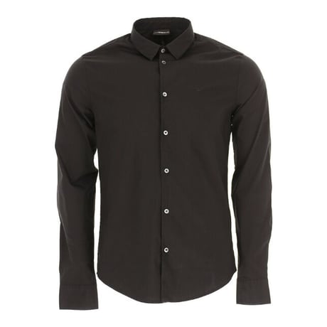 EMPORIO ARMANI エンポリオアルマーニ メンズ 黒 ブラック ドレスシャツ ブランド ロゴ スリムフィット 細身 タイト 8N1C09 1N06Z 0999 【完売】