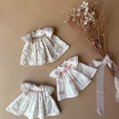 【印刷済み】Dollアネモネワンピース／スモッキング刺繍レシピset（型紙）