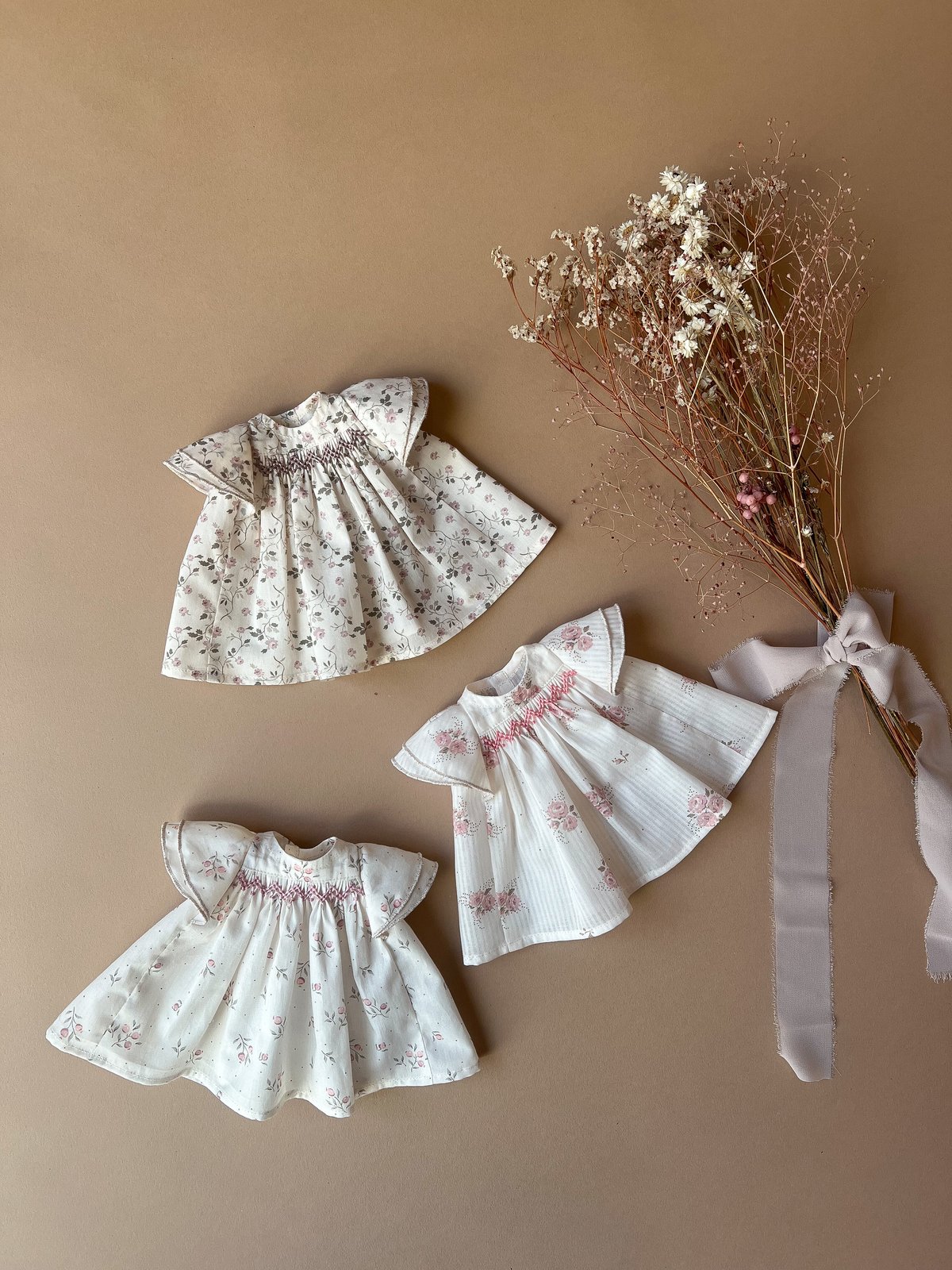 印刷済み】Dollアネモネワンピース／スモッキング刺繍レシピset（型紙