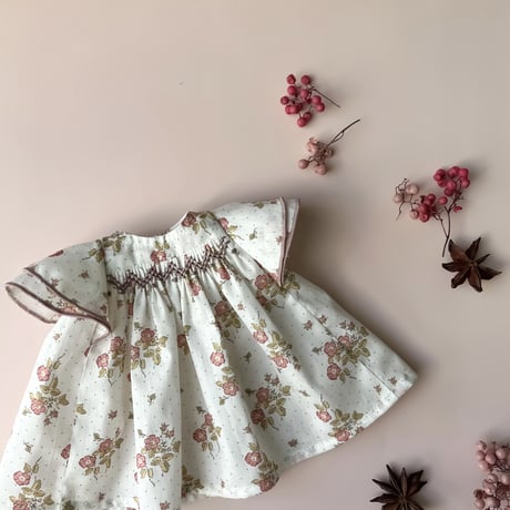 【印刷済み】Dollアネモネワンピース／スモッキング刺繍レシピset（型紙）