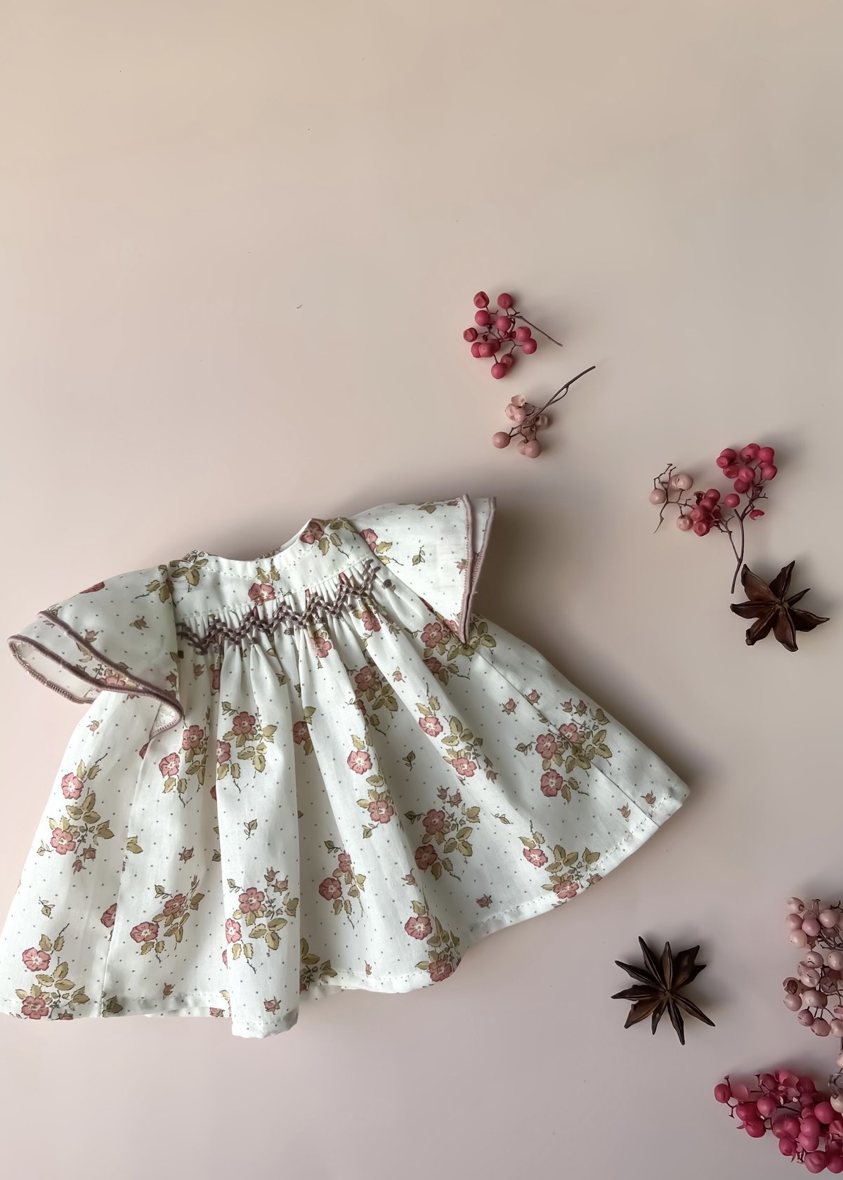 印刷済み】Dollアネモネワンピース／スモッキング刺繍レシピset（型紙