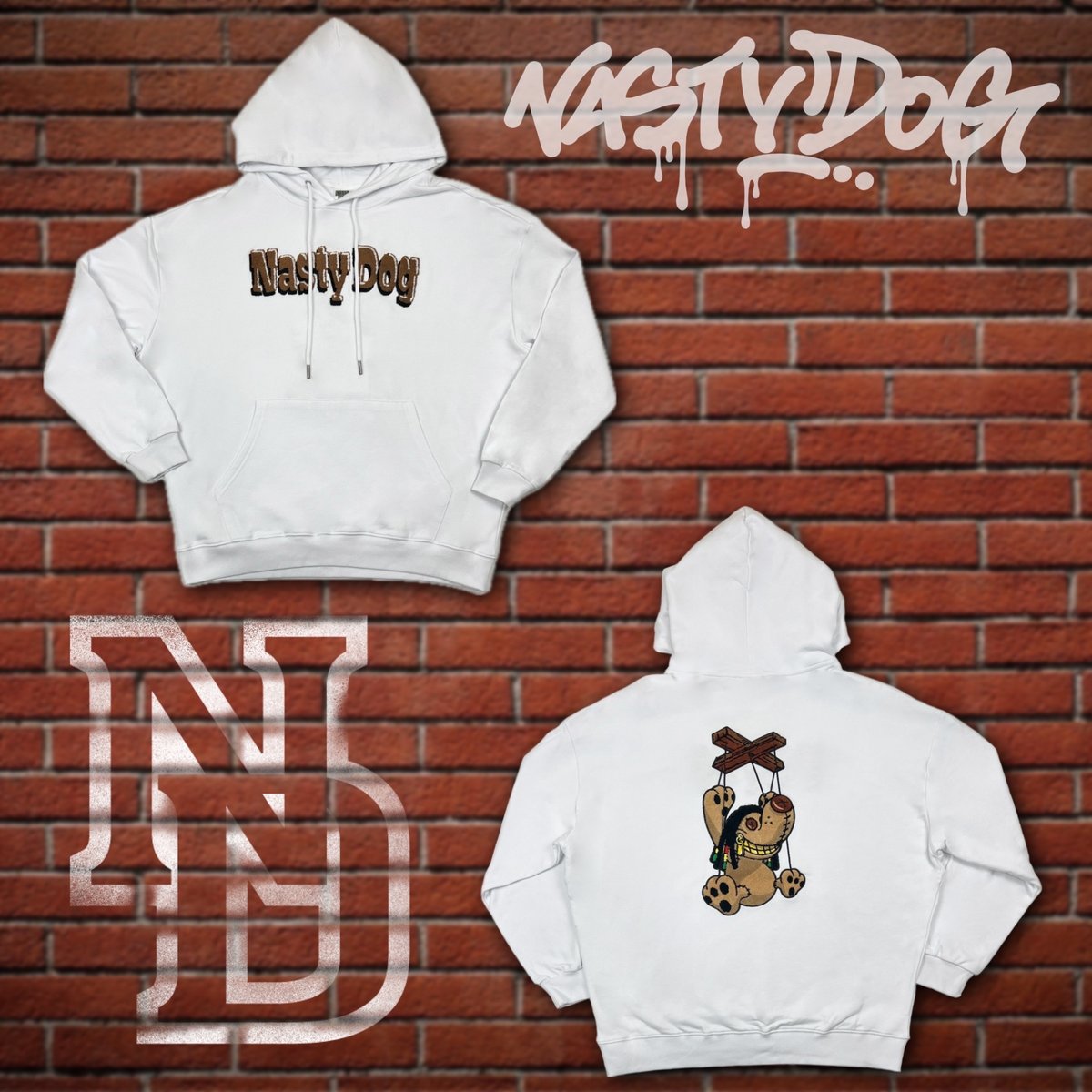 NastyDog 犬のマリオネットデザイン パーカー Marionette Hoodie (White) | NastyDog OnlineStore
