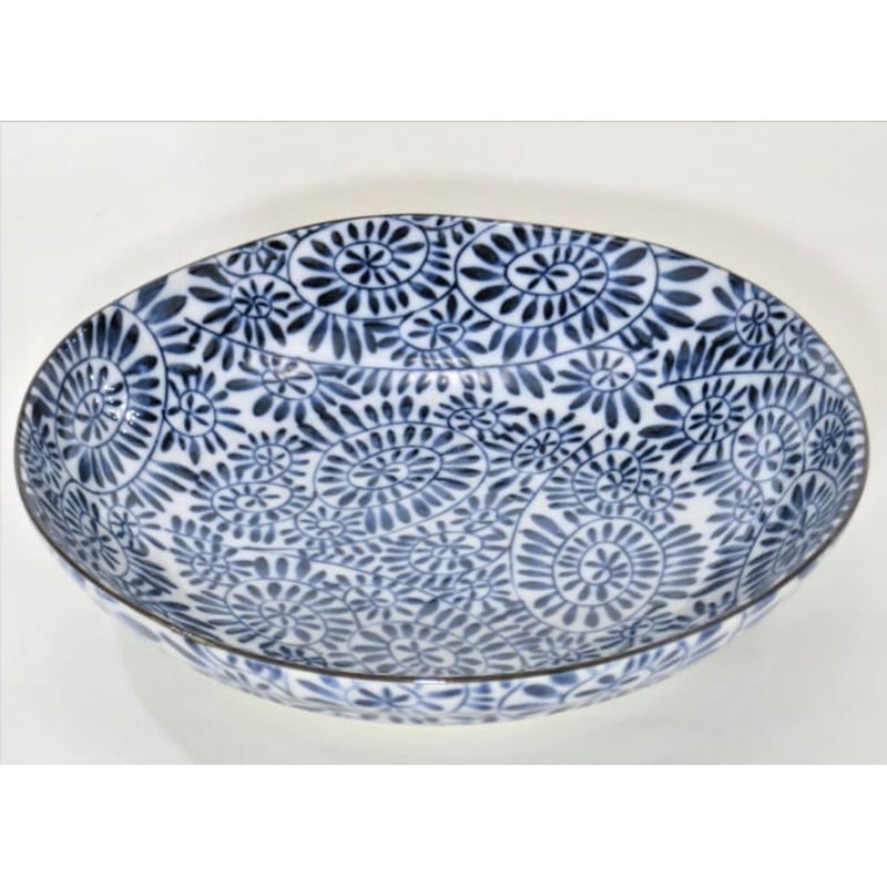 藍染タコ唐草 6.8寸(21cm)深皿 (磁器) (美濃焼) | ヤマニシ西尾陶器