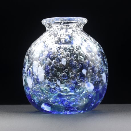 美品 希少 月夜野工房 花瓶 金彩ブラックレース花瓶 レースガラス 希少