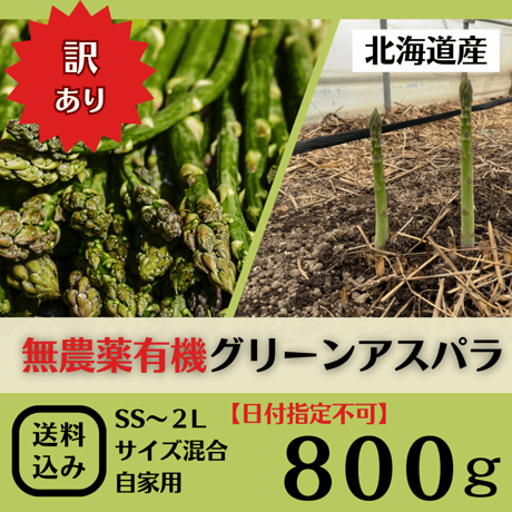【完売御礼】【訳あり/日付指定不可】北海道の春の味！春の恵で栄養たっぷりアスパラ800g（送料込み）