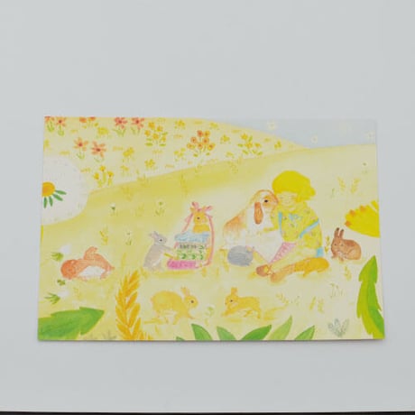 postcard / Flower wheat rabbit and a book [ Kie Pinoko ]