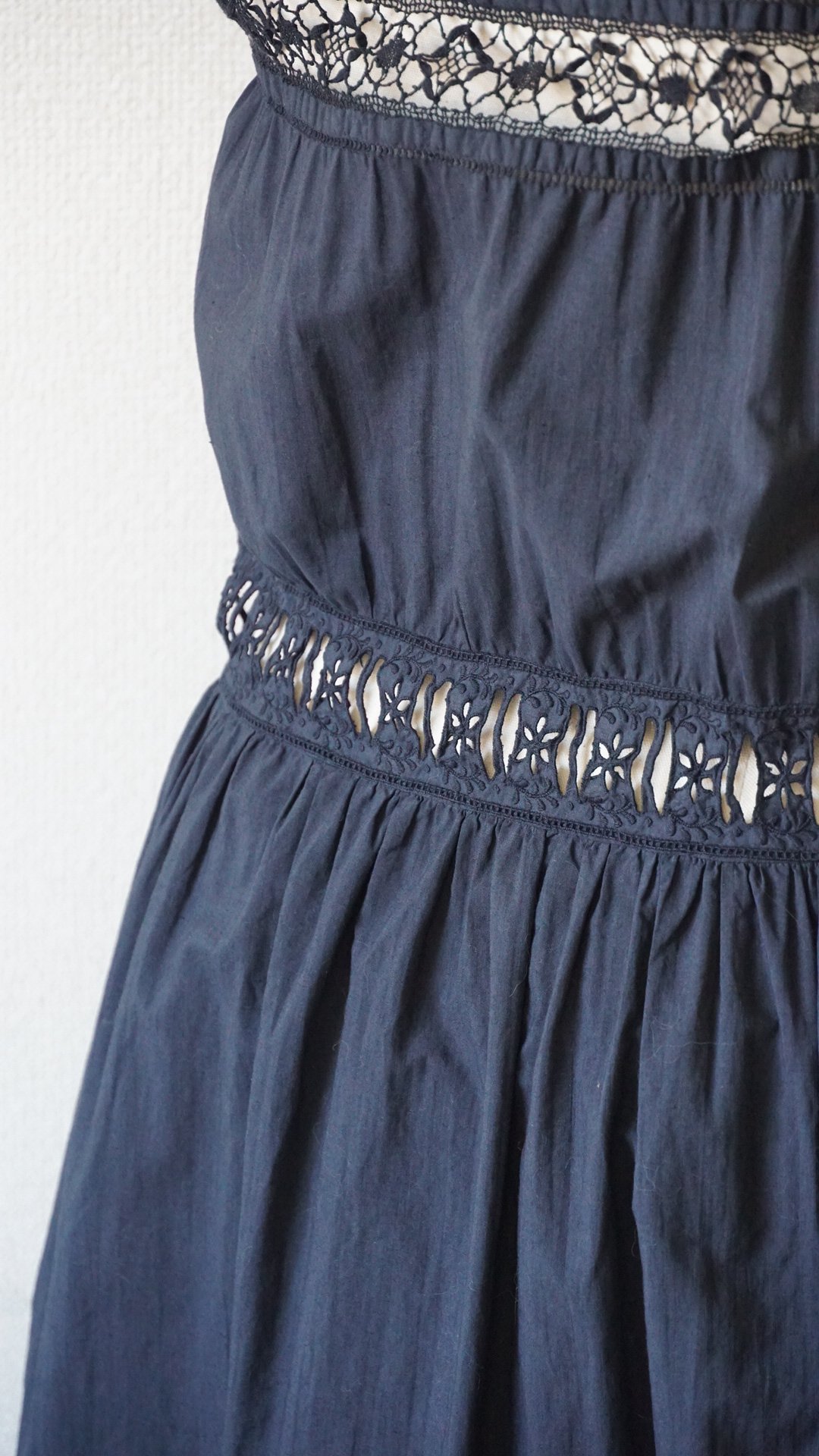 フランスアンティーク　ドレス Antique French Black Cotton Dress(アンティーク フランス製