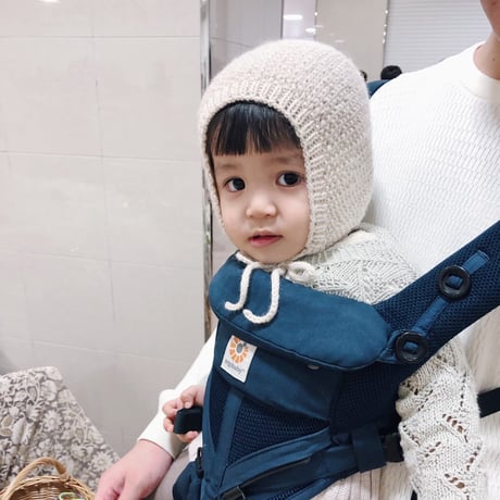 鹿の子編みあったかボンネット（ミルク）