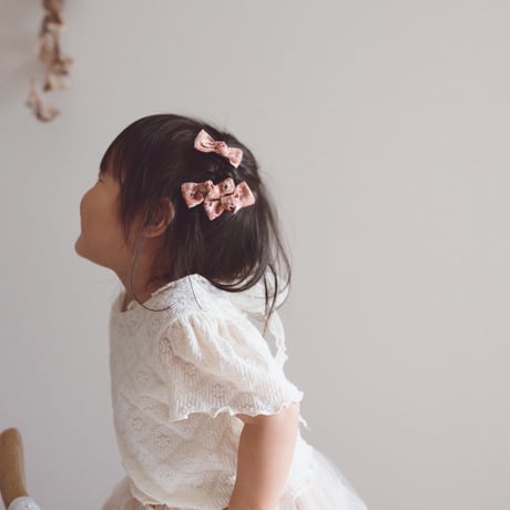 フラワーミニリボンのダブルヘアクリップ