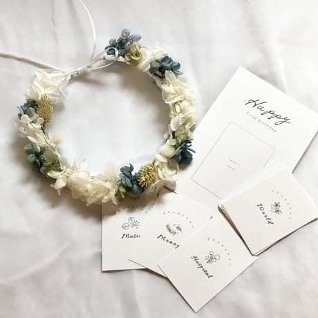 <first birthday set> flower crown 06 × first birthday card 01