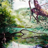 開運アート『水と木と緑のある風景』油絵