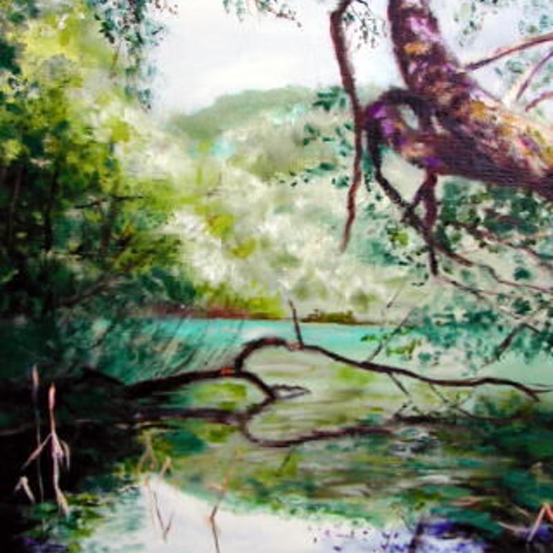 開運アート『水と木と緑のある風景』油絵 | ✨神秘の画室✨