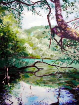 油彩画 水辺の風景 Amazon.co.jp: 小林幸三 梓川 F6号 ブラウン 受注制作 油彩画