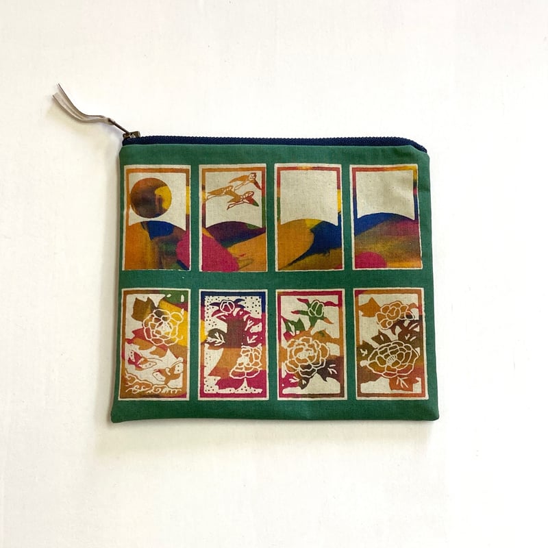 ポーチ [花札] 緑 / Zipper Pouch -Hanafuda(Japanese Pl